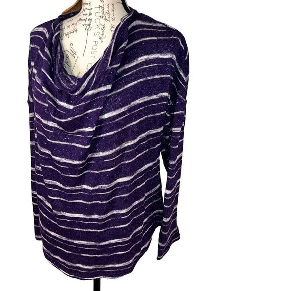 Apt.9, XL, purple white stripe metallic slouchy cowl neck long sleeve sweater  - Picture 4 of 8
